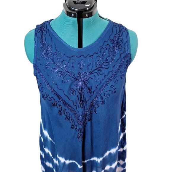 Vintage Sante Sleeveless Boho Navy Blue Tie Dye Dress Tunic Rayon Women One Size - Picture 2 of 11